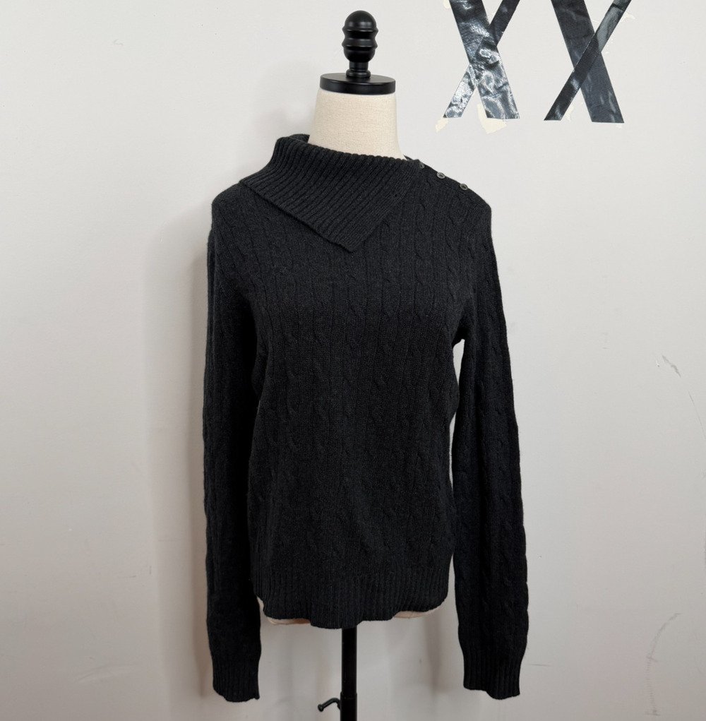 Ralph Lauren Black Label 100% Cashmere Cable Knit Envelope Collar Sweater M